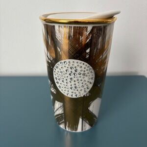 Starbucks 2014 Limited Edition Gold & White Travel Mug with Swarovski Crystals